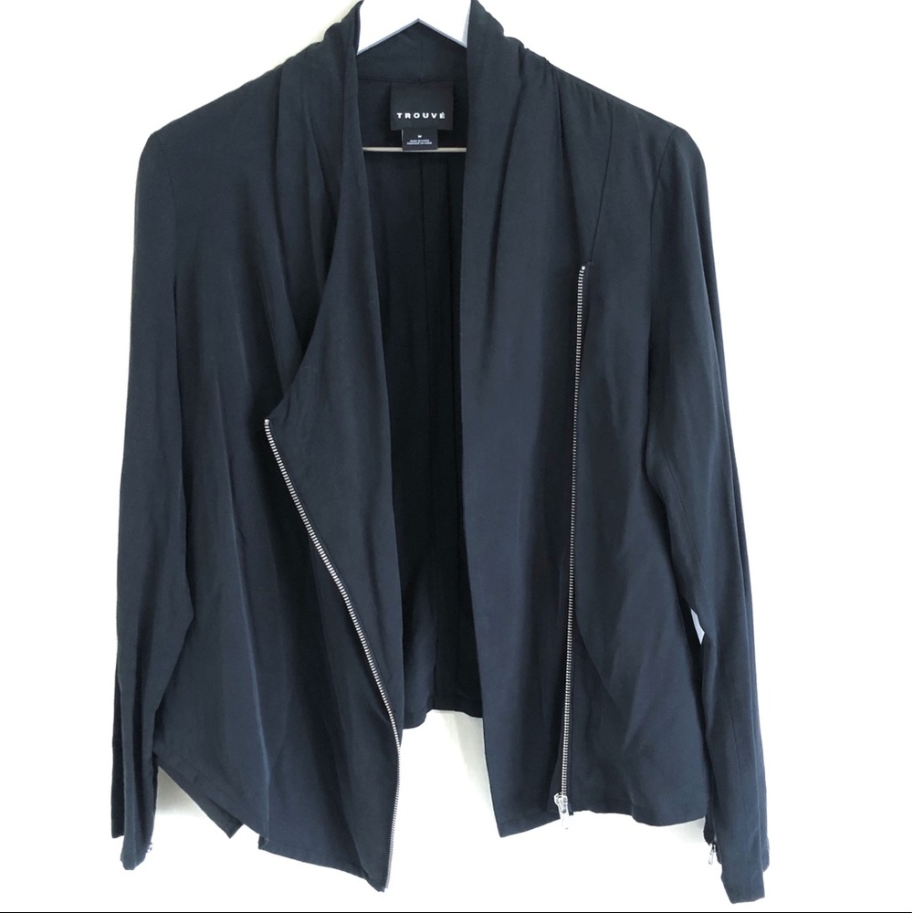 TROUVÉ Black Draped Moto Jacket - Picture 4 of 8